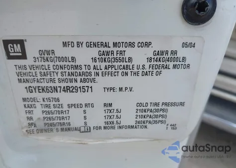 2004 Cadillac Escalade Standard из США, поврежденный, VIN 1GYEK63N74R291571